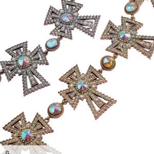 Pave Waist Chain Belt Irridescent Rhinestone Cross in Gol OR Silver